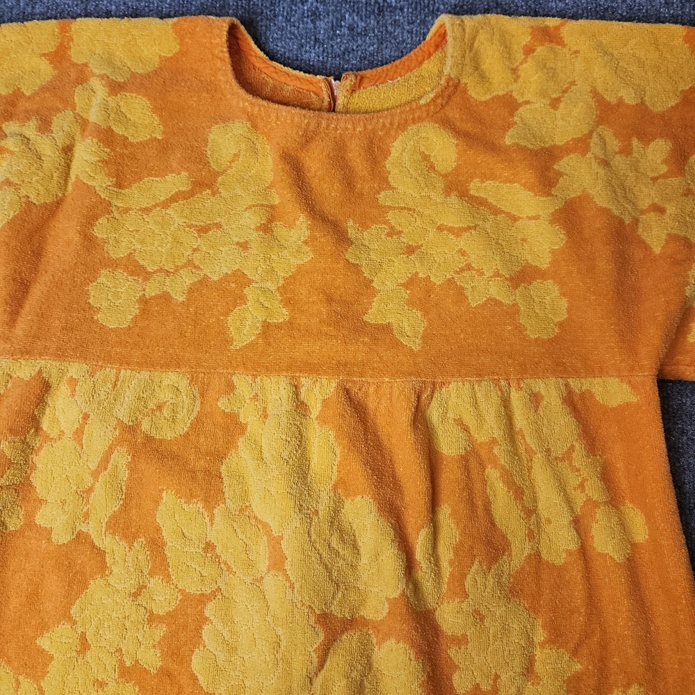 Vintage Terry Towel Handmade Cover Up Top MCM Cannon Orange Fringe - Picture 2 of 13